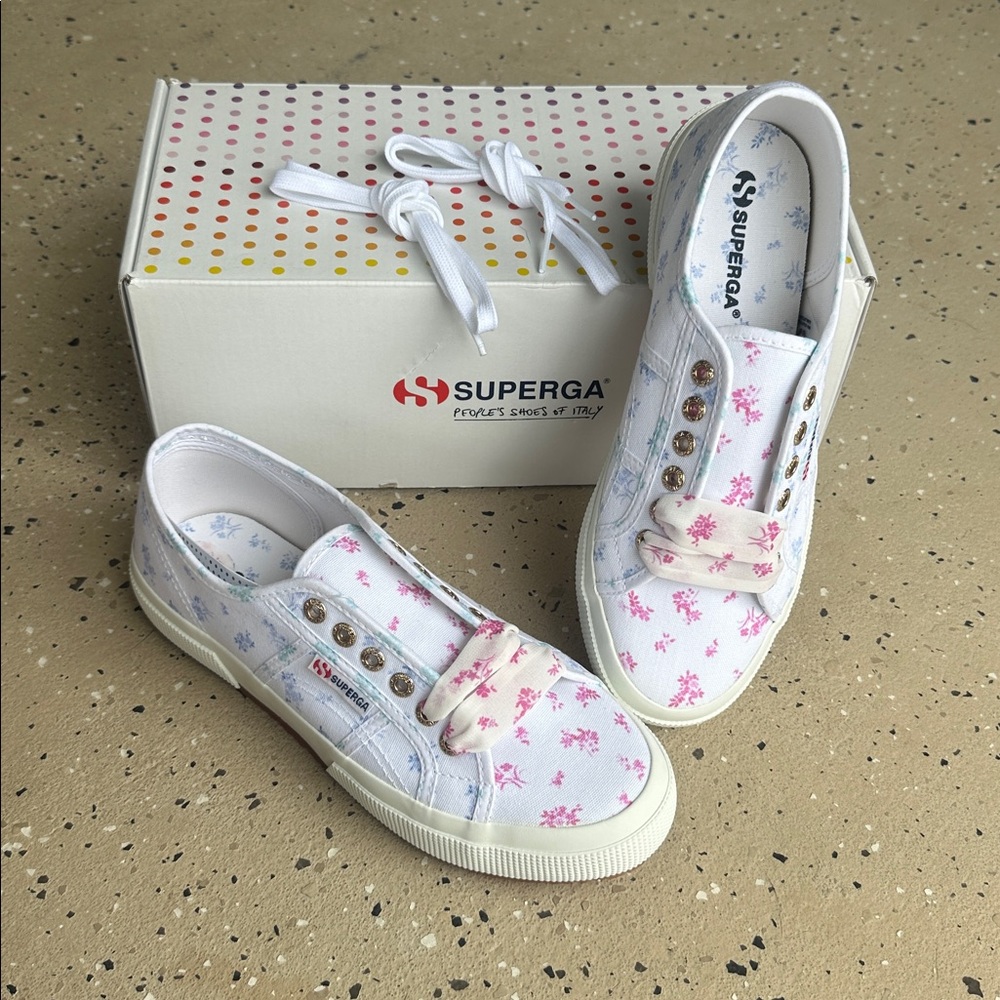 Superga White Sneakers with Pink and Blue Floral Pattern